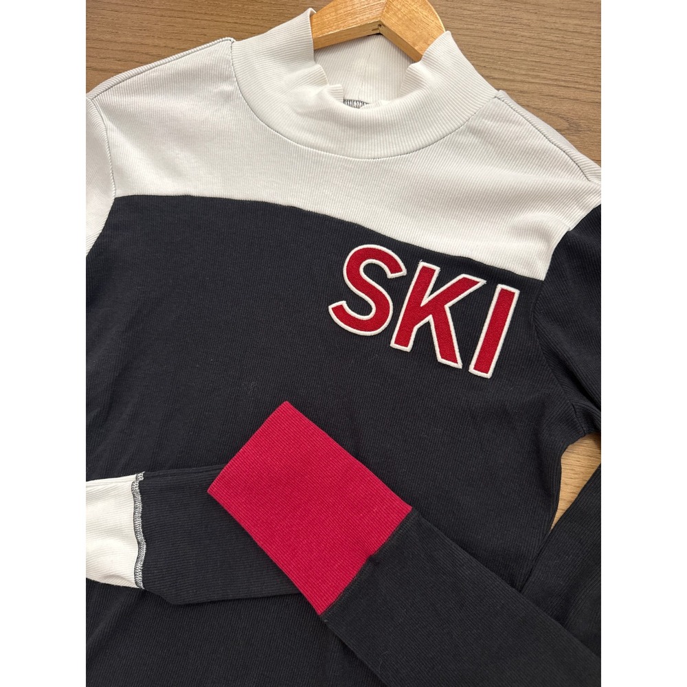 ANR+ Alpen Rock Fallon Women Black White Red SKI Patch Ribbed Mock Neck Large